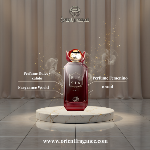 Elysia Vainilla Fragrance World presentación elegante perfume femenino dulce y sofisticado