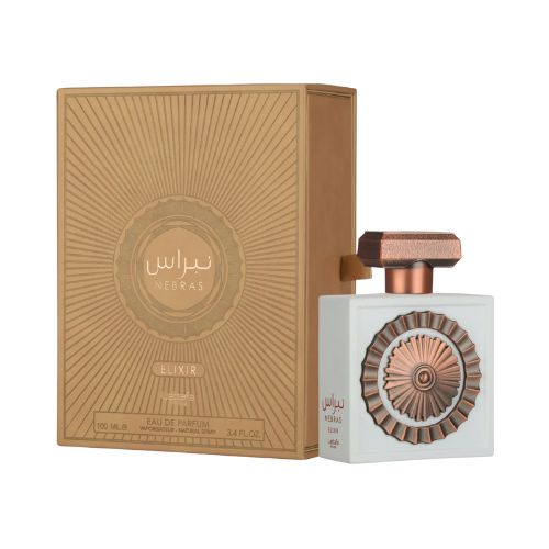 Caja del perfume Nebras Elixir de Lattafa, eau de parfum femenina y elegante