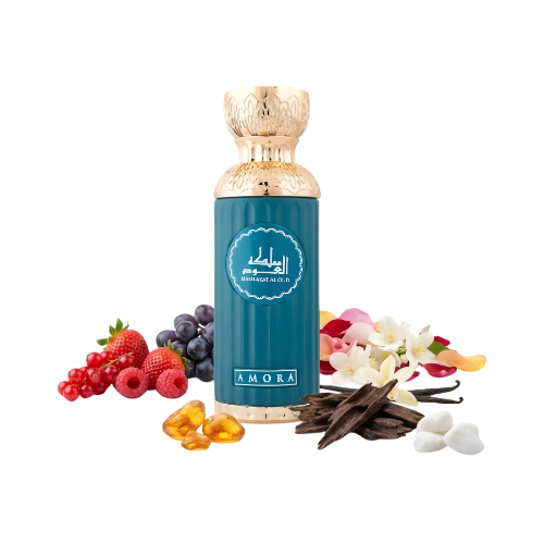 Detalle del frasco Seerati Amora diseño sofisticado perfume unisex gourmand elegante