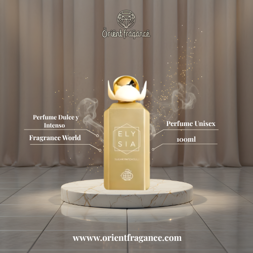Elysia Sugar Patchouli presentación elegante perfume unisex gourmand moderno y sofisticado
