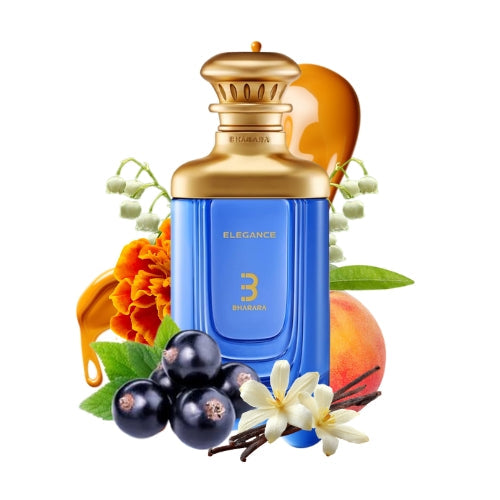 Bharara Elegance perfume arabe eau de parfum 100 ml con botella azul y tapón dorado