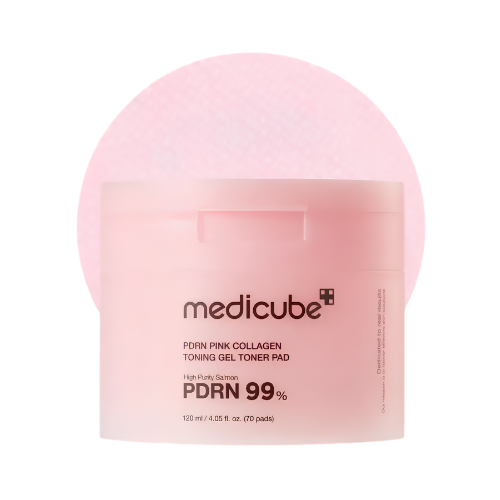 Medicube PDRN Pink Collagen Toning Gel Toner Pad 70 pads tonificantes reafirmantes con PDRN y colágeno