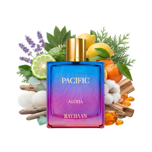 Detalle del frasco Rayhaan Aloha perfume unisex premium