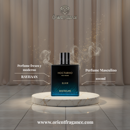 Rayhaan Nocturno Elixir presentación elegante perfume masculino premium sofisticado
