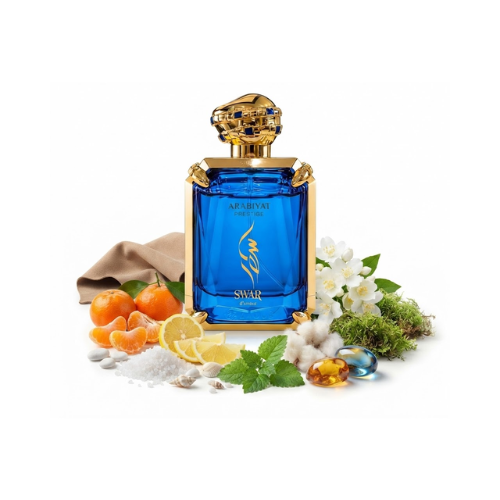 Detalle del frasco Swar d'Amour de Arabiyat Prestige perfume unisex premium