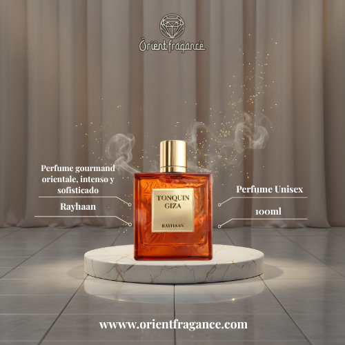 Rayhaan Tonquin Giza presentación perfume unisex premium sofisticado